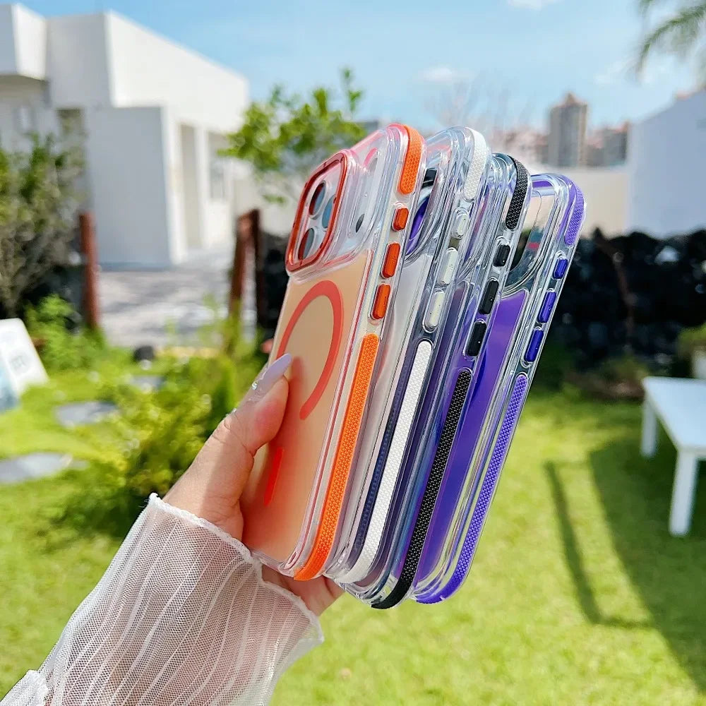 Translucent Metal MagSafe Wireless Charging Phone Case for iPhone 11-17 Pro Max