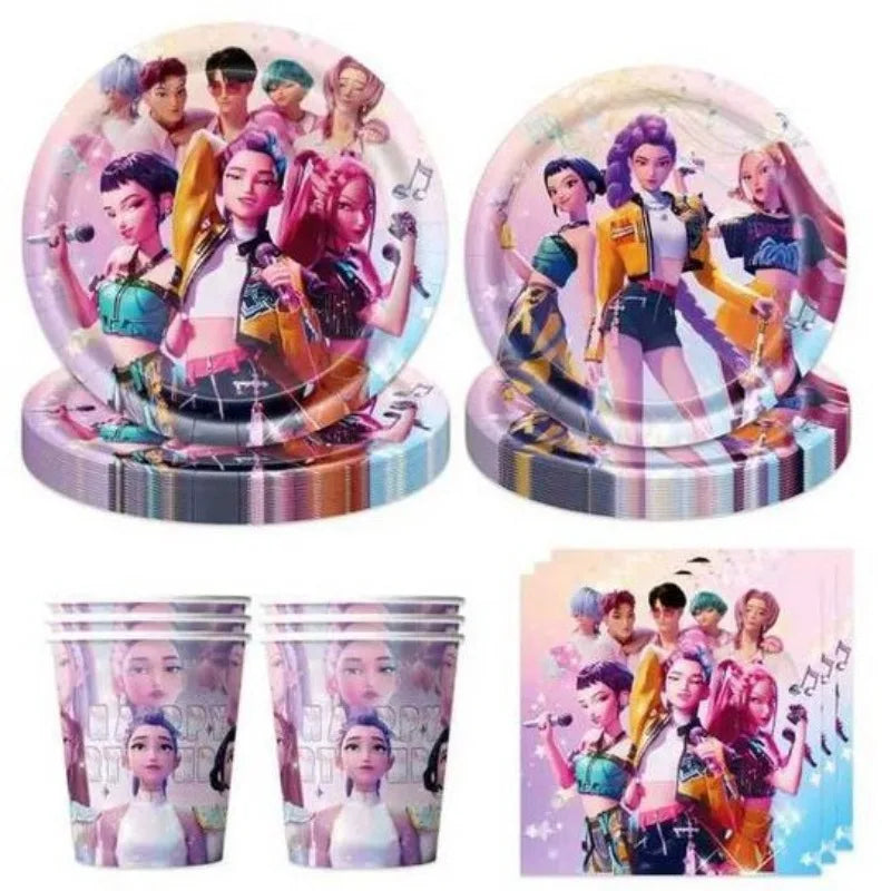 K-pop Girl Group Pink Dinnerware Set for Magical Birthday Parties