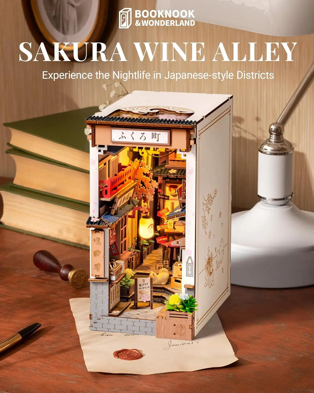 Robotime Sakura Wine Alley DIY Miniature Book Nook Kit with Lights