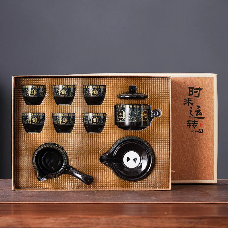 8-Piece Anti-Scald Ceramic Tea Set with Rotating Teapot & Cups
