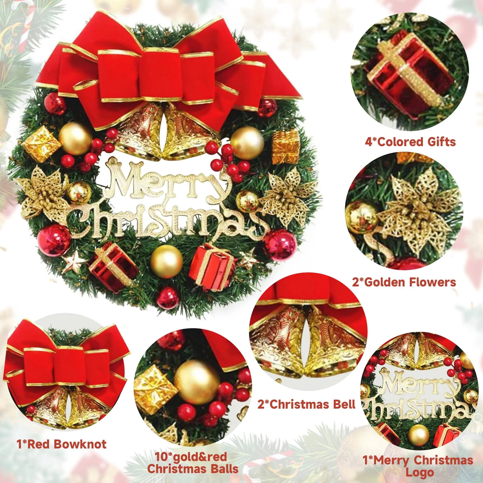 Handmade Christmas Wreath - Lifelike Festive Door & Window Decor