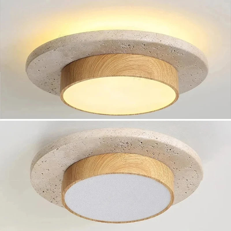 Wabi Sabi Round Stone Ceiling Lamp - LED 28W for Modern Interiors