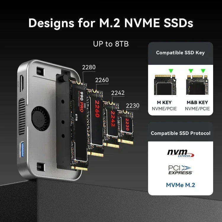 Acasis 10Gbps M.2 NVMe SSD Enclosure & USB-C Dock, Ultra-Fast & Compatible