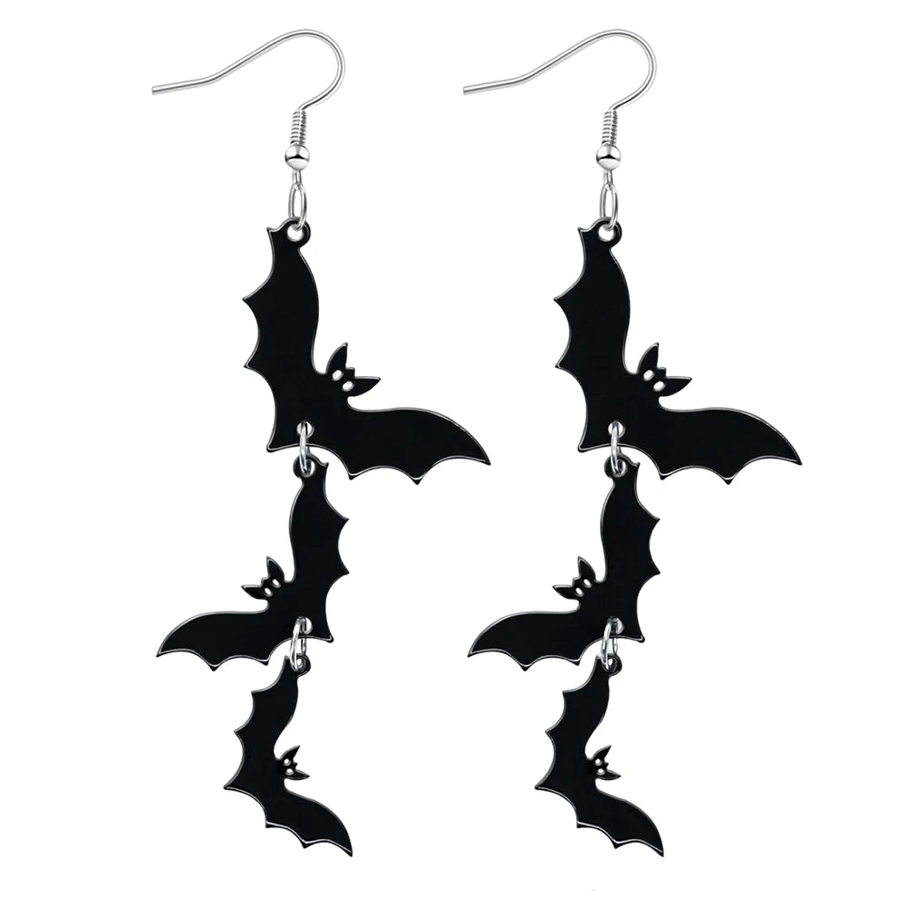 Acrylic Skull & Bat Dangle Earrings for Halloween Parties