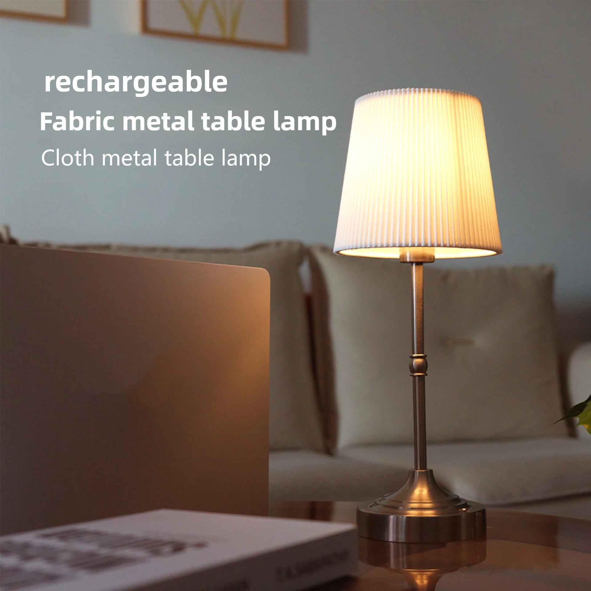 Stylish LED Gold Table Lamp with Fabric Shade for Home & Office