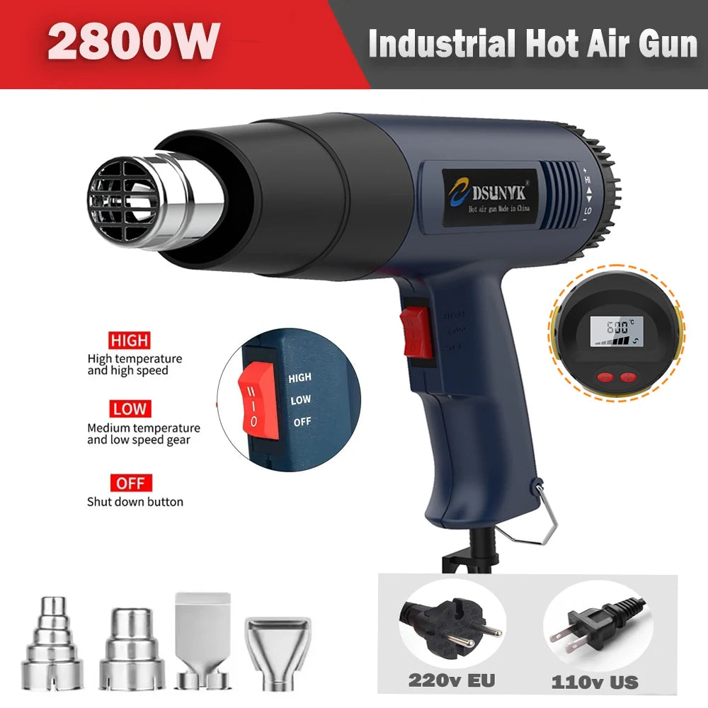 2000W Digital Hot Air Gun with Adjustable Temperature for Soldering & Shrink Wrapping