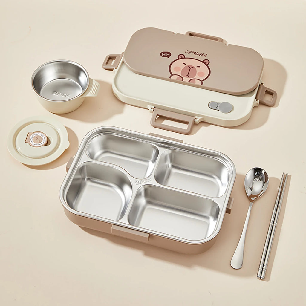 1500ml Stainless Steel Lunch Box with Cutlery & Bowl - Large Capacity