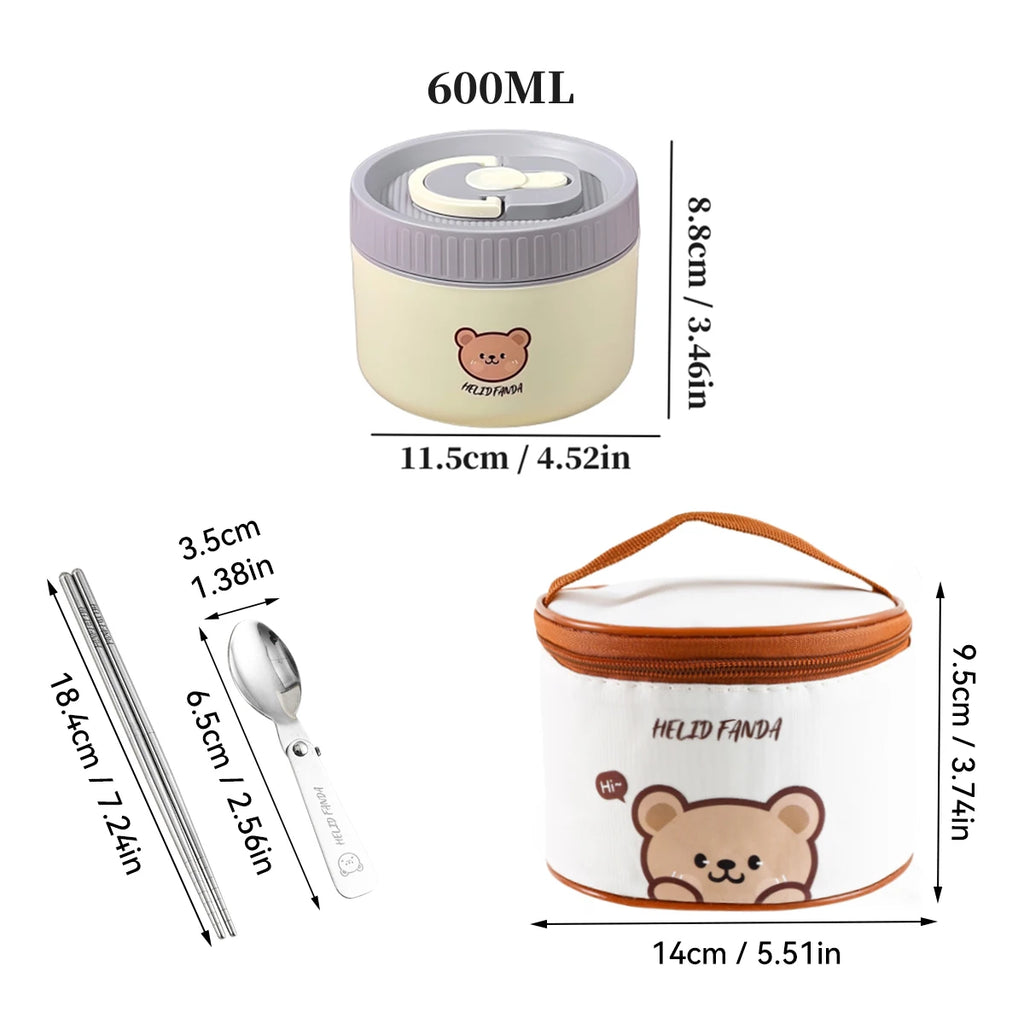 Cute Bear Stainless Steel Insulated Bento Lunch Box for Kids