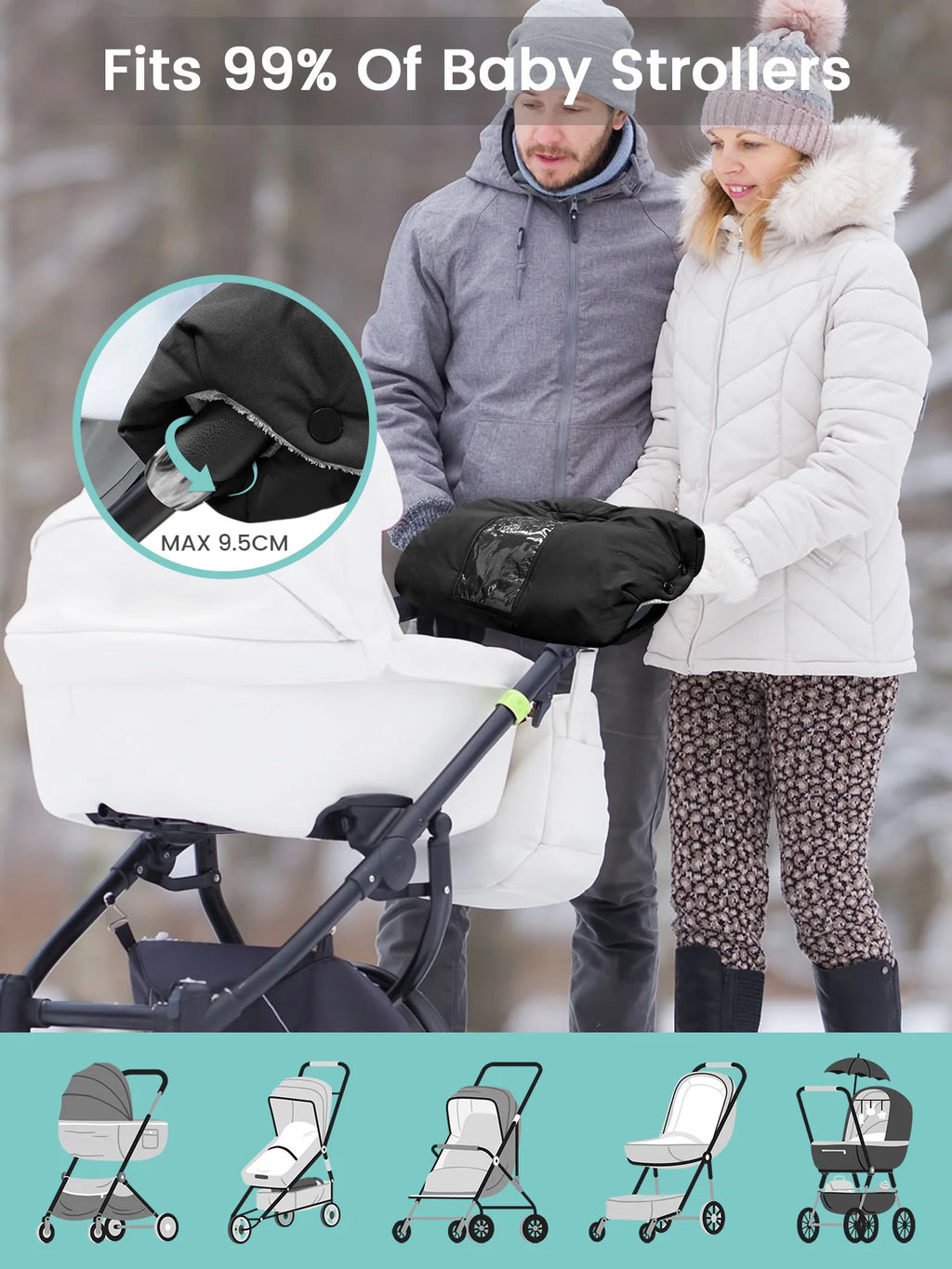 Winter Baby Stroller Hand Muff - Waterproof Plush Gloves with Touch Pocket