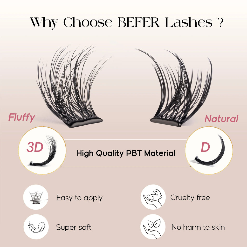 Befer No-Glue Self-Adhesive Lash Clusters - 120 Fluffy Eyelashes