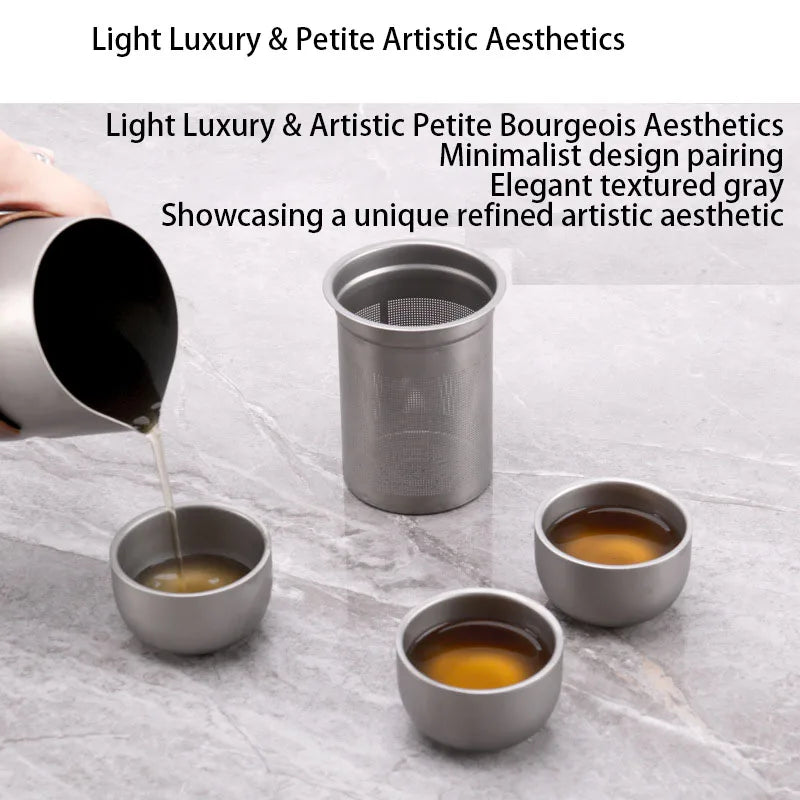 Portable Titanium-Plated Stainless Steel Travel Tea Set – Teapot & Cups
