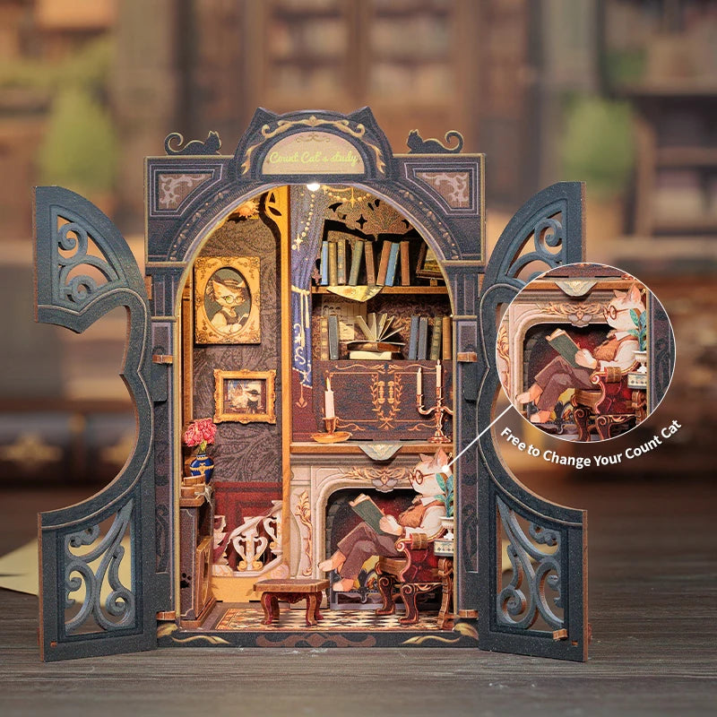 CUTEBEE DIY Book Nook Miniature Dollhouse with LED Lights - Creative Decor