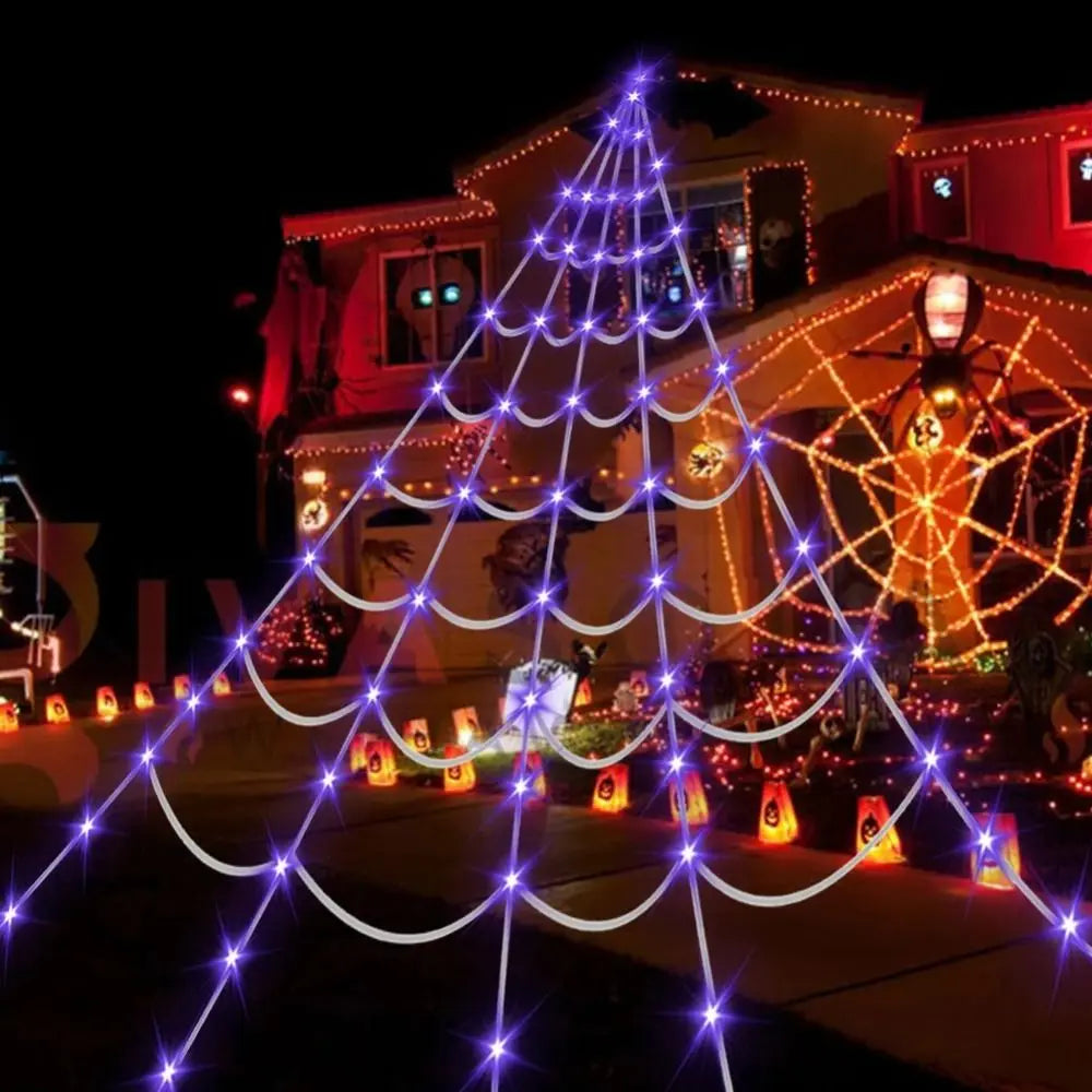 8 Modes Waterproof LED Spider Web Lights for Halloween Decor