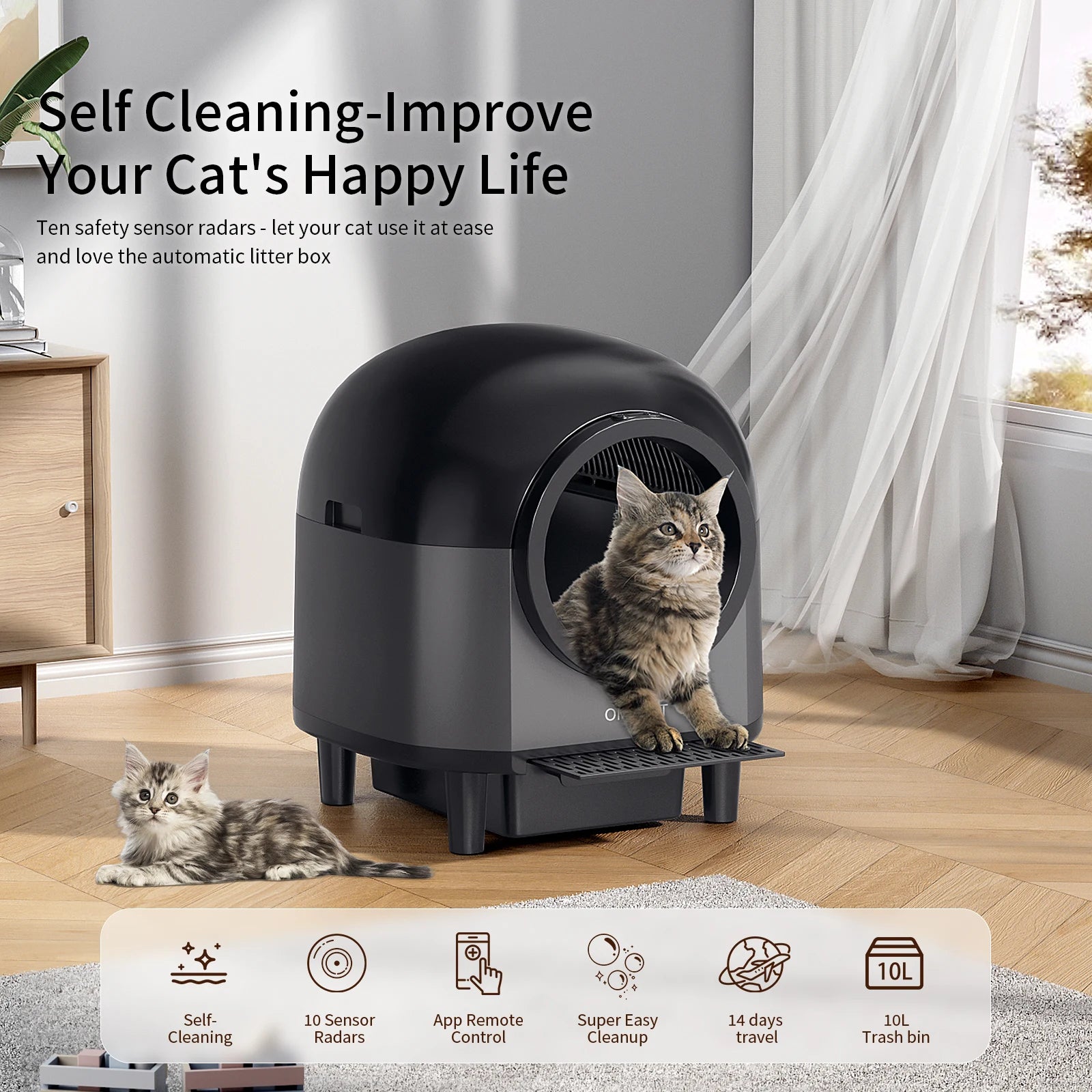 REDSASA Self-Cleaning Automatic Cat Litter Box with App Control & Stairs