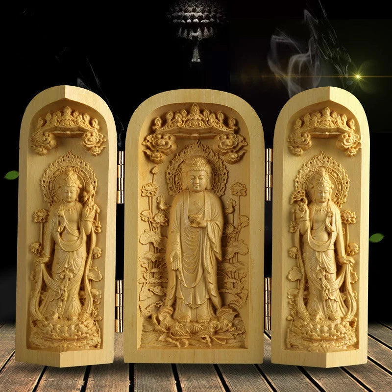 Boxwood Guanyin Buddha Statue - Elegant Wooden Art Decor