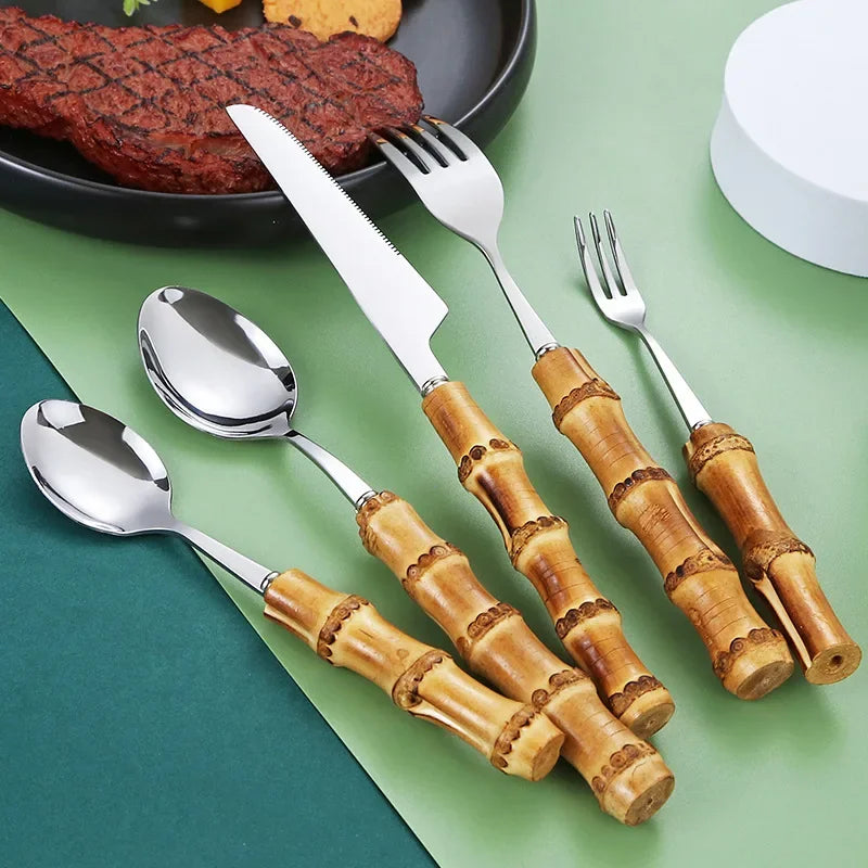20-Piece Bamboo & Stainless Steel Tableware Set - Eco-Friendly Dining