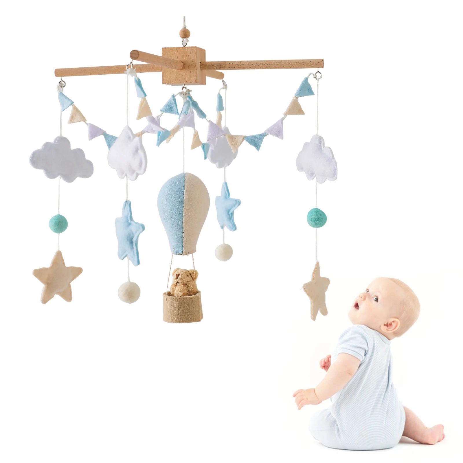 Soft Felt Hot Air Balloon Baby Crib Mobile - Colorful Wind Chime Toy