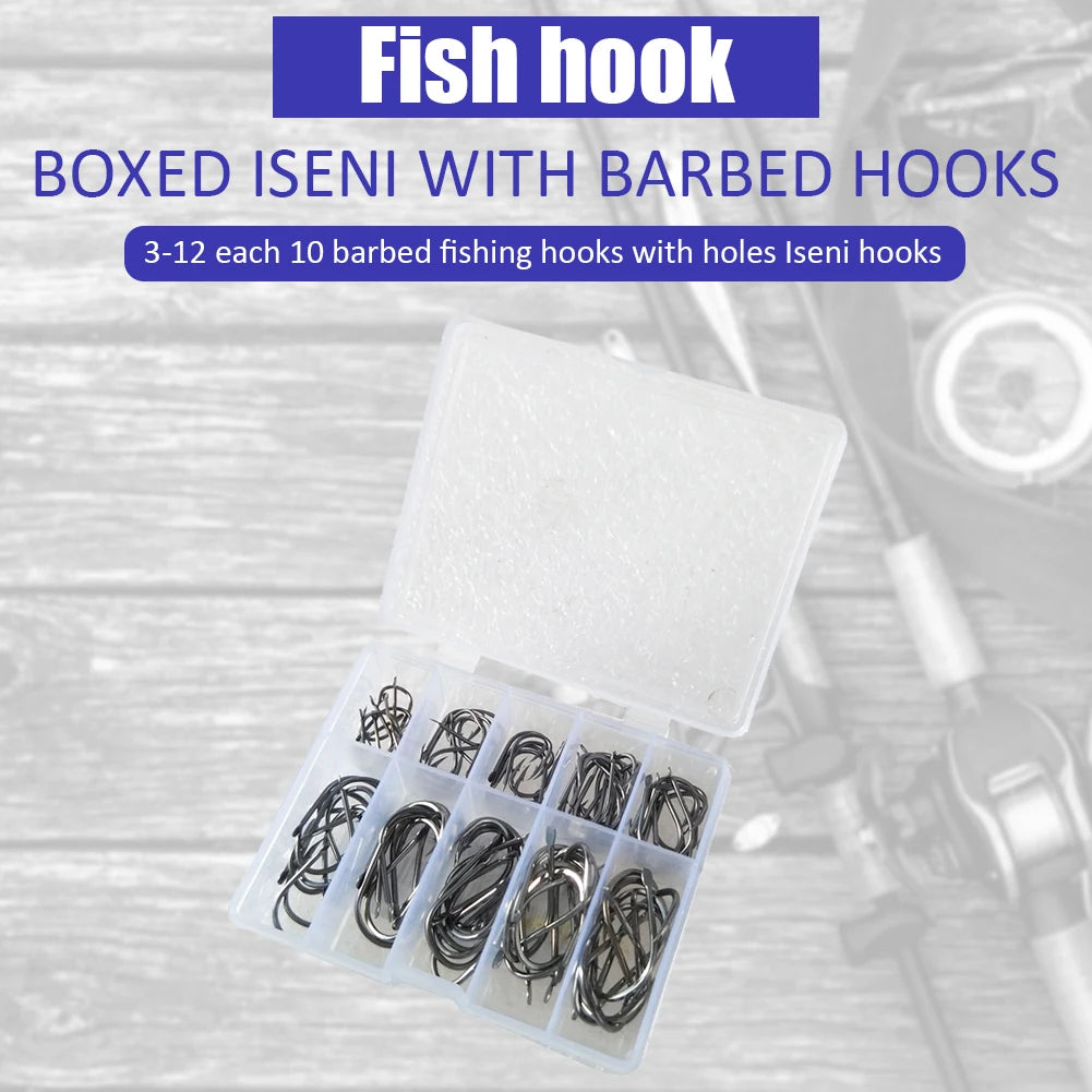 100Pcs Barbed Carbon Steel Fishing Hooks Set for Freshwater Tackle