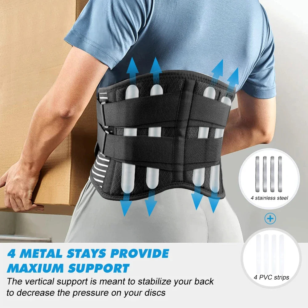 Adjustable Black Lumbar Support Brace for Lower Back Pain Relief