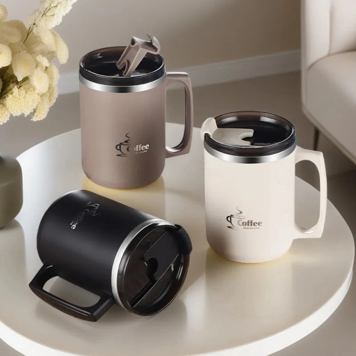 Double-Layer Insulated Stainless Steel Coffee Mug with Handle