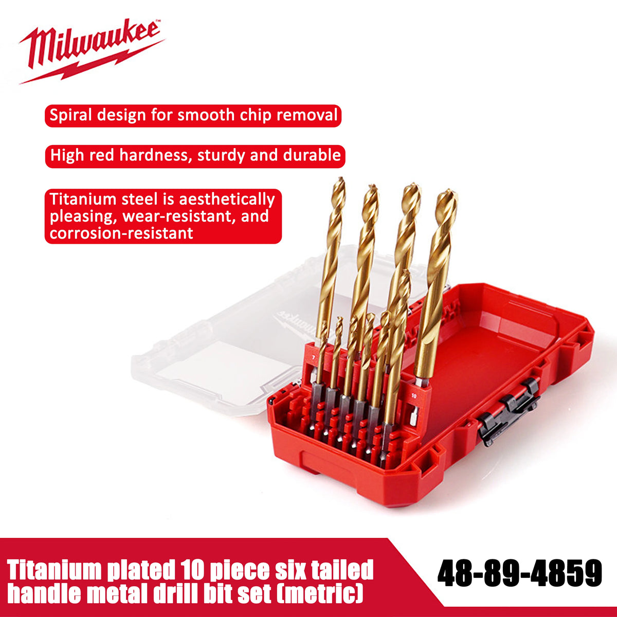 Milwaukee Titanium Plated 10-Piece SHOCKWAVE Metal Drill Bit Set