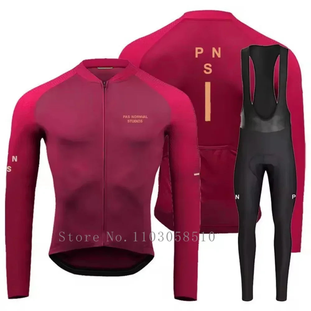 PRO Team Men's Breathable Long Sleeve Cycling Jersey & Bib Pants Set