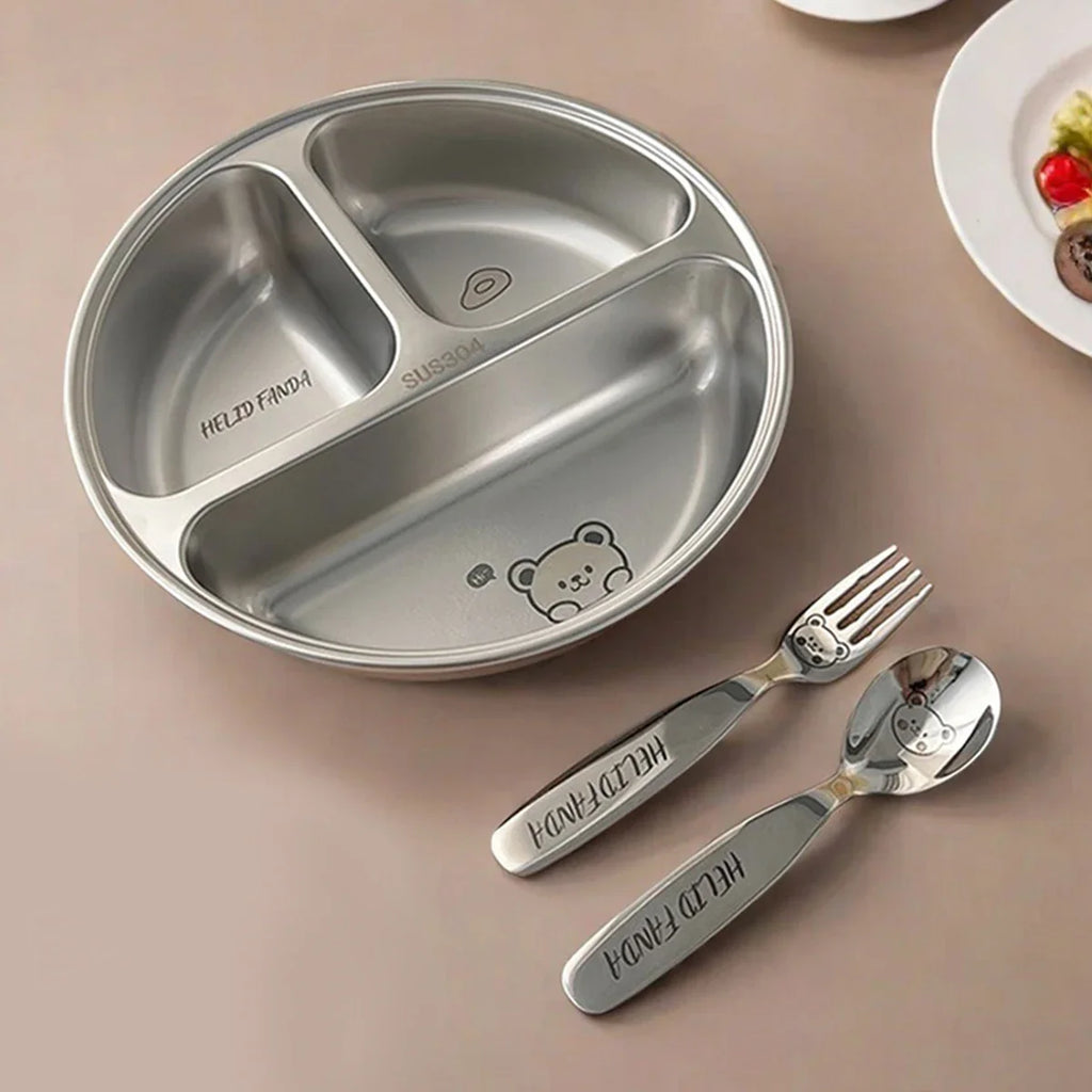 WORTHBUY Stainless Steel Divided Dinner Plate with 3 Compartments