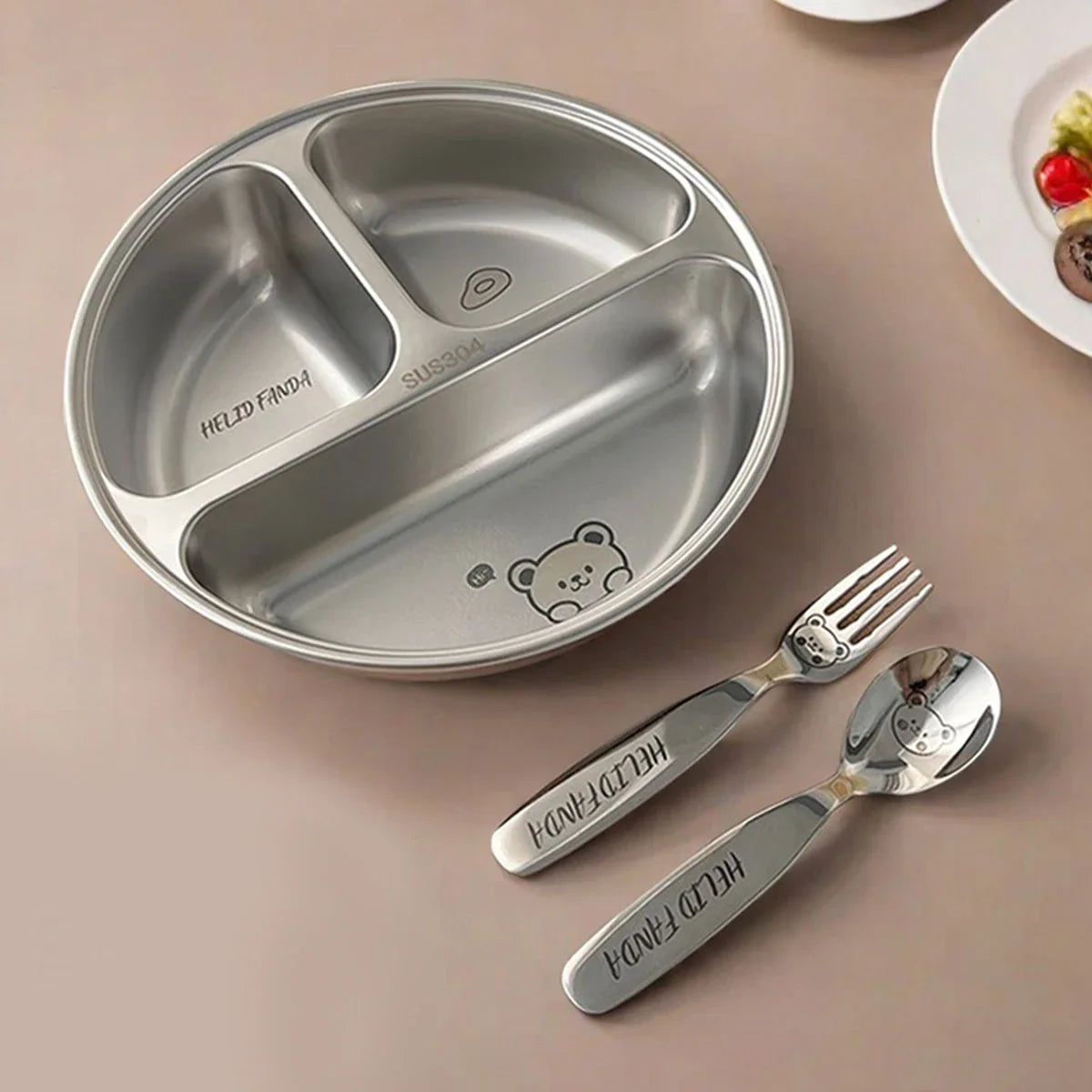 WORTHBUY Stainless Steel Divided Dinner Plate with 3 Compartments