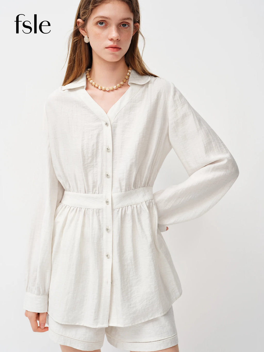 FANSILANEN Spring Women's Aesthetic Linen Shirt & Shorts Set
