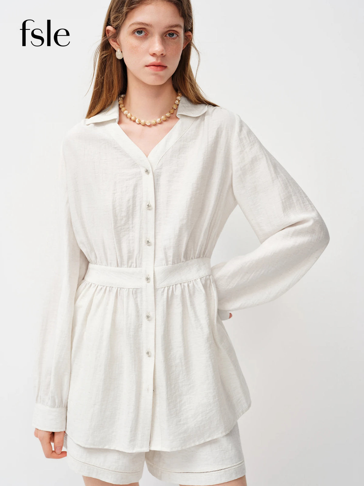 FANSILANEN Spring Women's Aesthetic Linen Shirt & Shorts Set