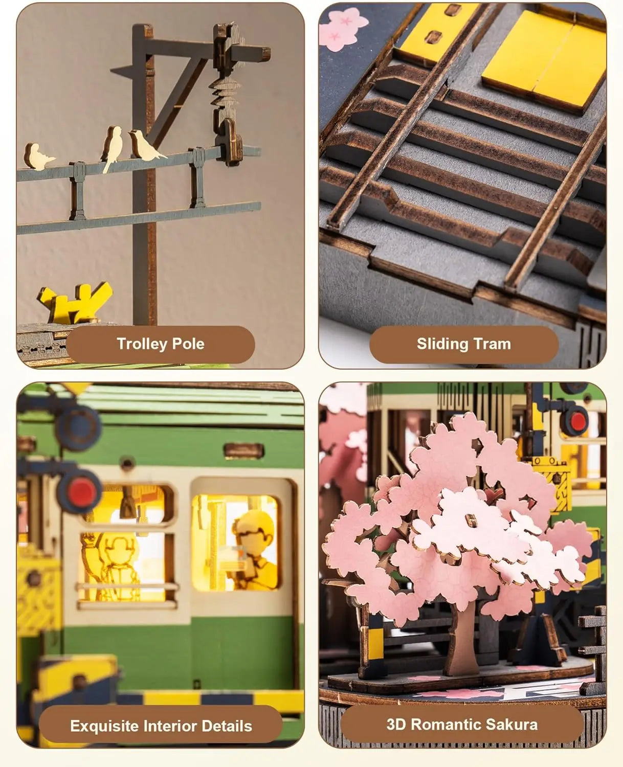 Robotime Sakura Journey Tram 3D Wooden Puzzle with LED Lights