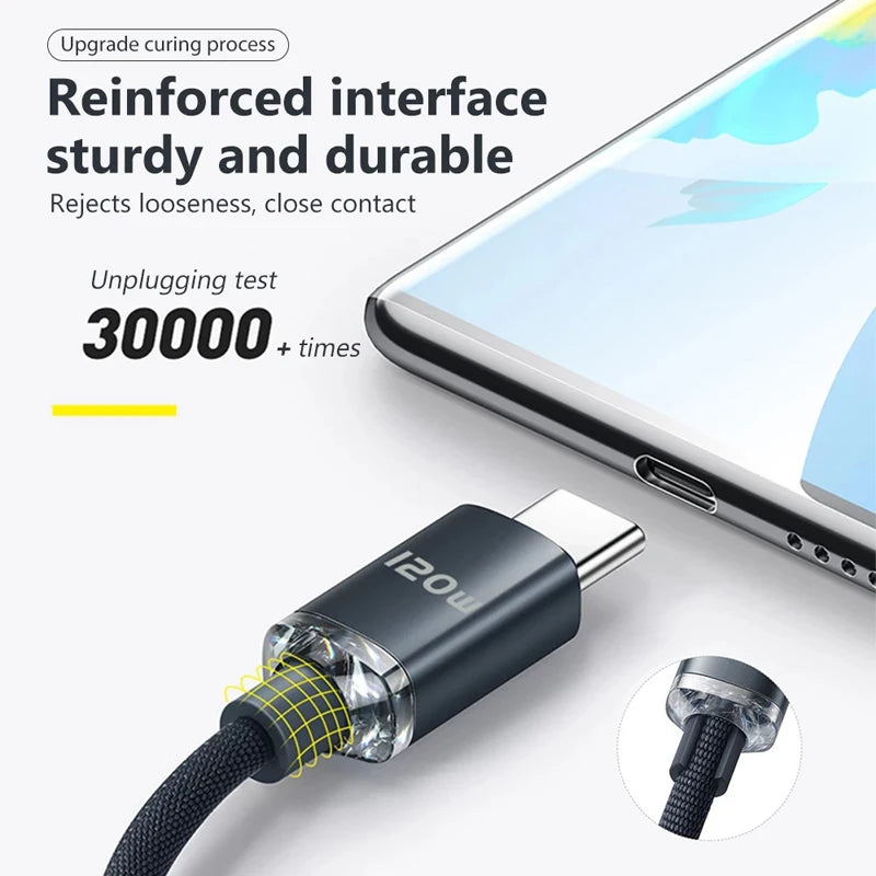 120W USB Type-C Fast Charging Cable for Samsung, Xiaomi, & More