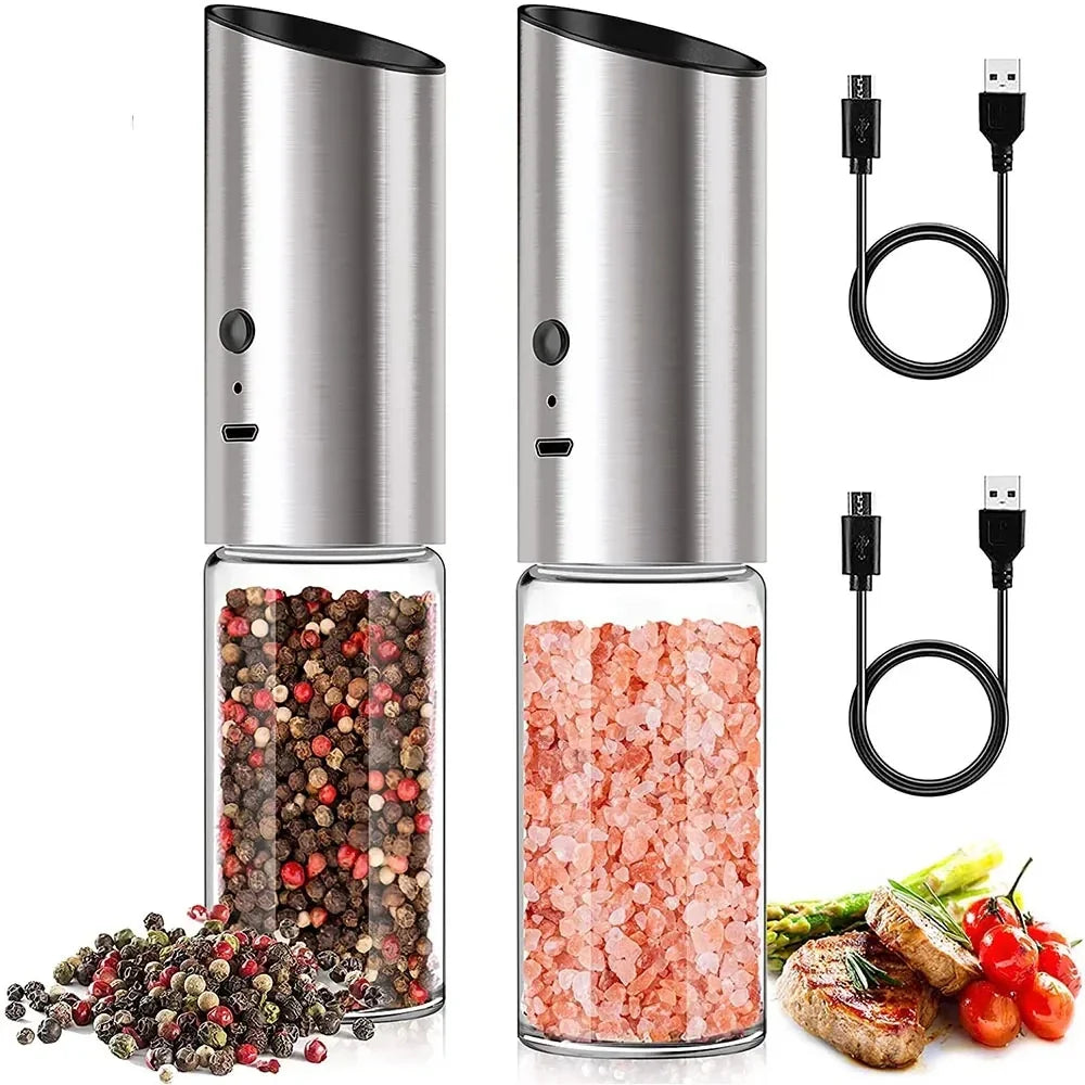 USB Rechargeable Electric Salt & Pepper Grinder Set - Effortless Spice Mill
