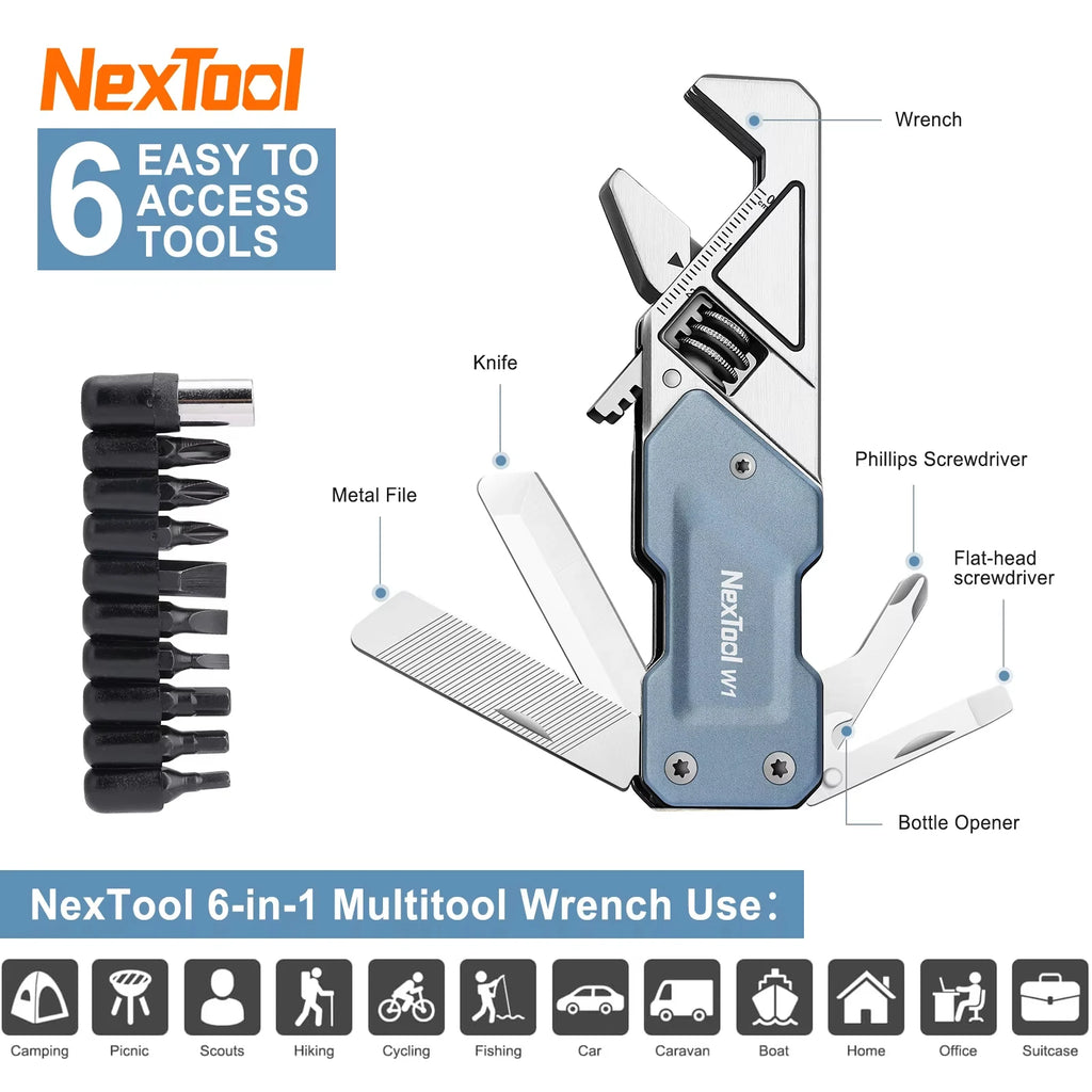 NexTool 6-in-1 Adjustable Wrench Multi-Tool for EDC & DIY Projects