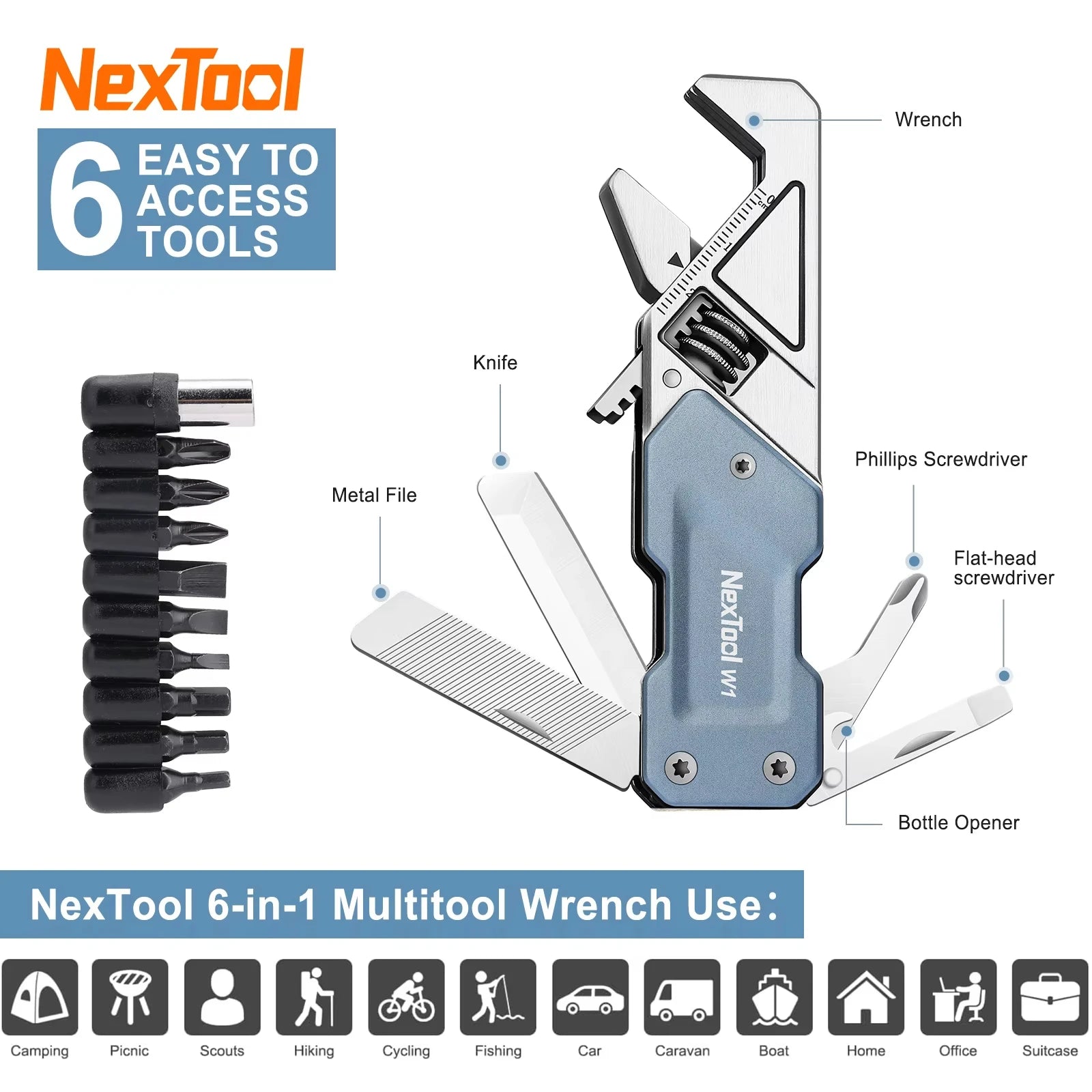 NexTool 6-in-1 Adjustable Wrench Multitool Pocket Kit
