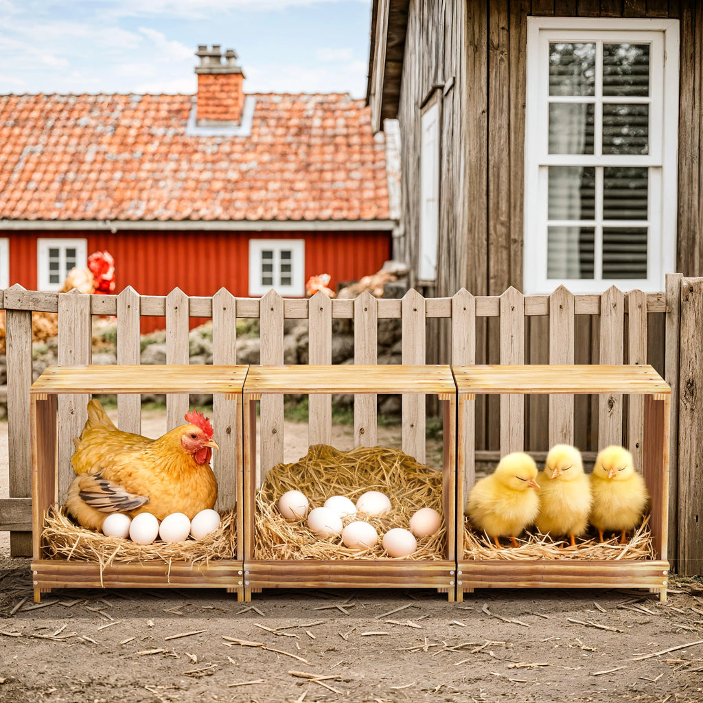 3-Compartment Wooden Nesting Box for Chickens & Ducks - Durable & Flexible