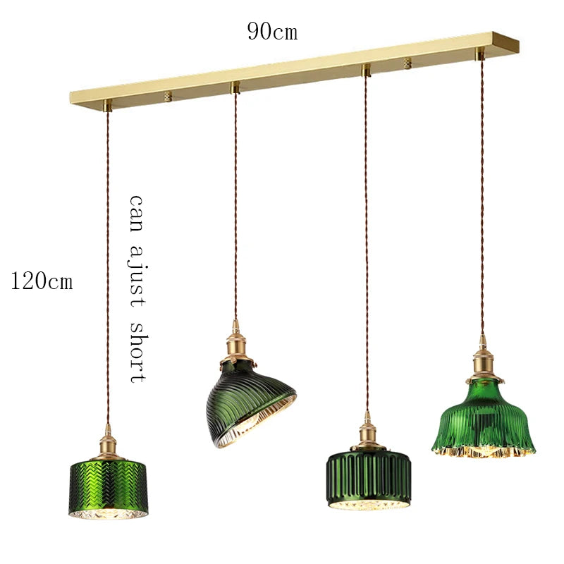 Elegant Green Stripe Glass Pendant Light - E27 Chandelier Fixture