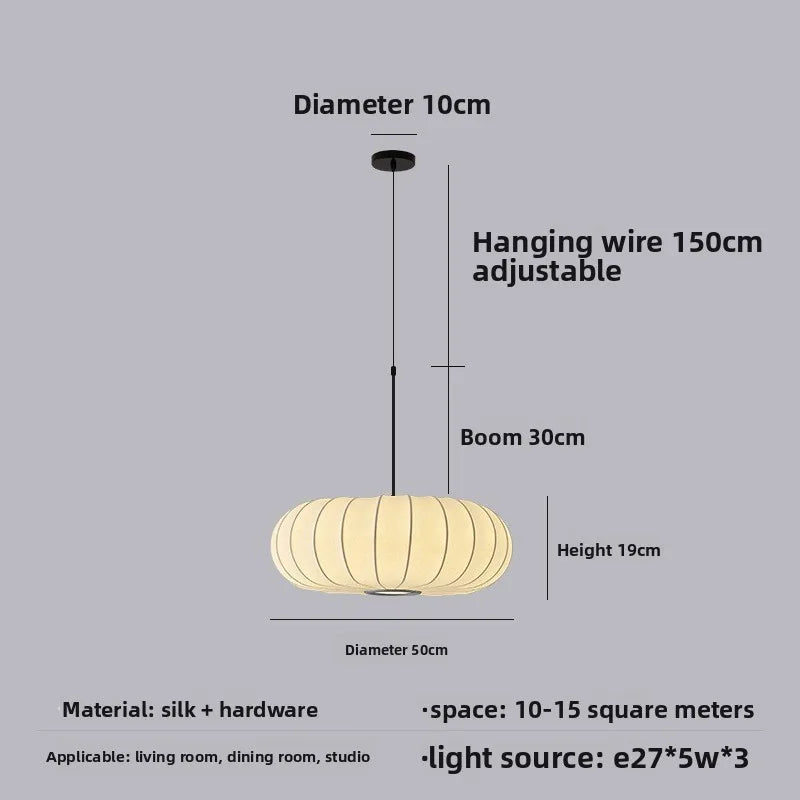 Elegant Japanese Wabi-Sabi Silk Pumpkin Pendant Light Fixture