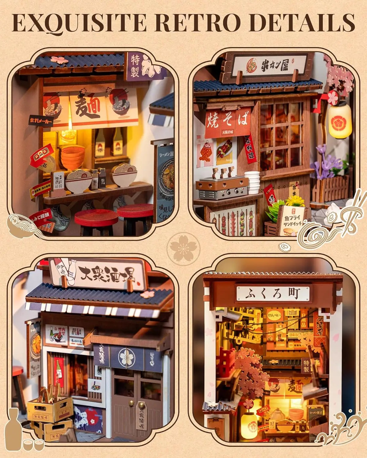 Robotime Sakura Wine Alley DIY Miniature Book Nook Kit with Lights