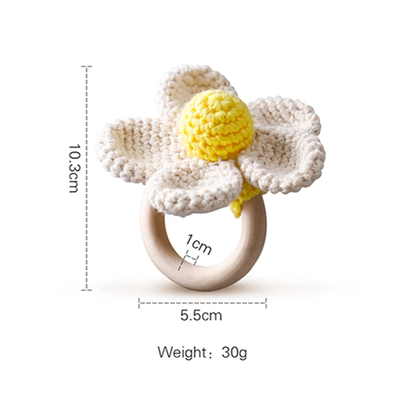 Bopoobo Baby Crochet Rattle Toy - Soft Wooden Teether & Infant Gym
