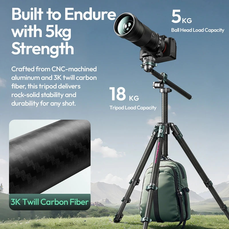 Ulanzi JJ05 GlideGo Travel Tripod - Carbon Fiber, Low-Angle Shots