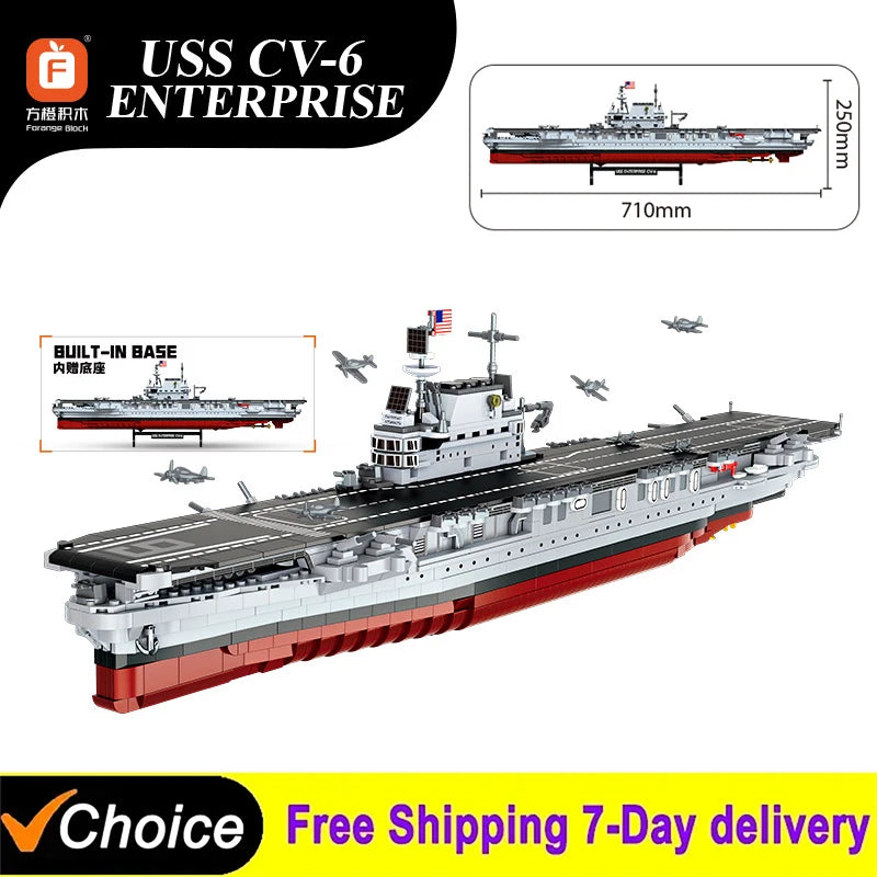 USS Enterprise CV-6 Building Blocks Set - WWII Warship Toy for Kids