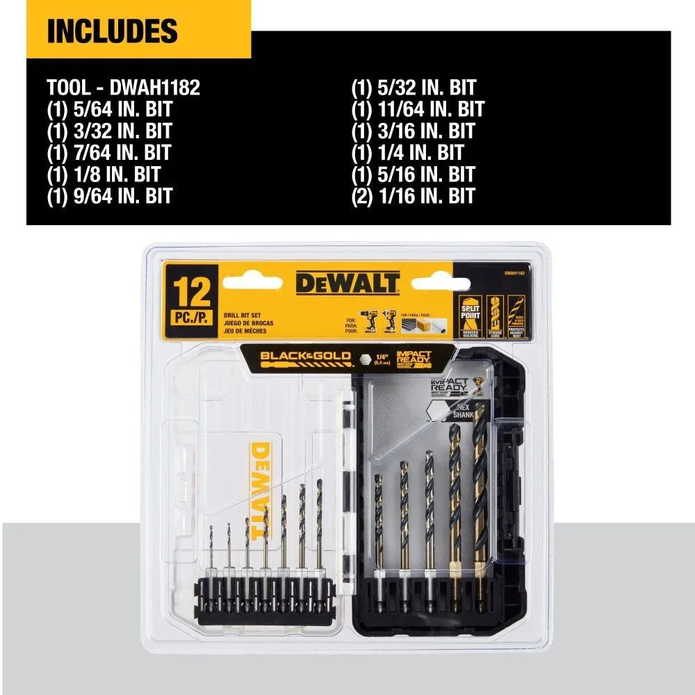 DEWALT 12-PC Black and Gold Metal Drill Bit Set - Impact Ready Performance