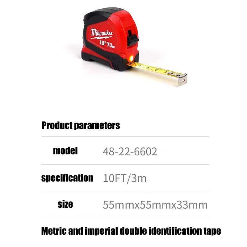 Milwaukee 3m/10ft LED Light Tape Measure - Durable & Magnetic