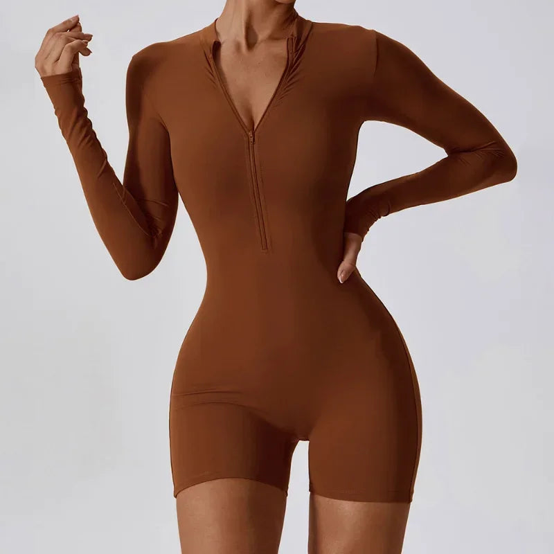STOWN Long Sleeve Yoga Jumpsuit - Stylish Slim Fit for Active Use