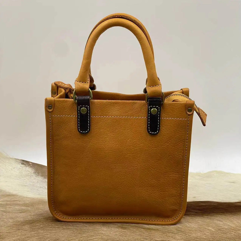 Vintage Top Grain Leather Mini Handbag for Women - Stylish & Durable