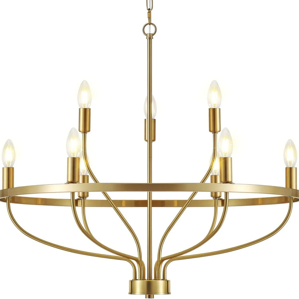 Modern Minimalist 9-Light Brass Chandelier - Gold Ceiling Pendant Light