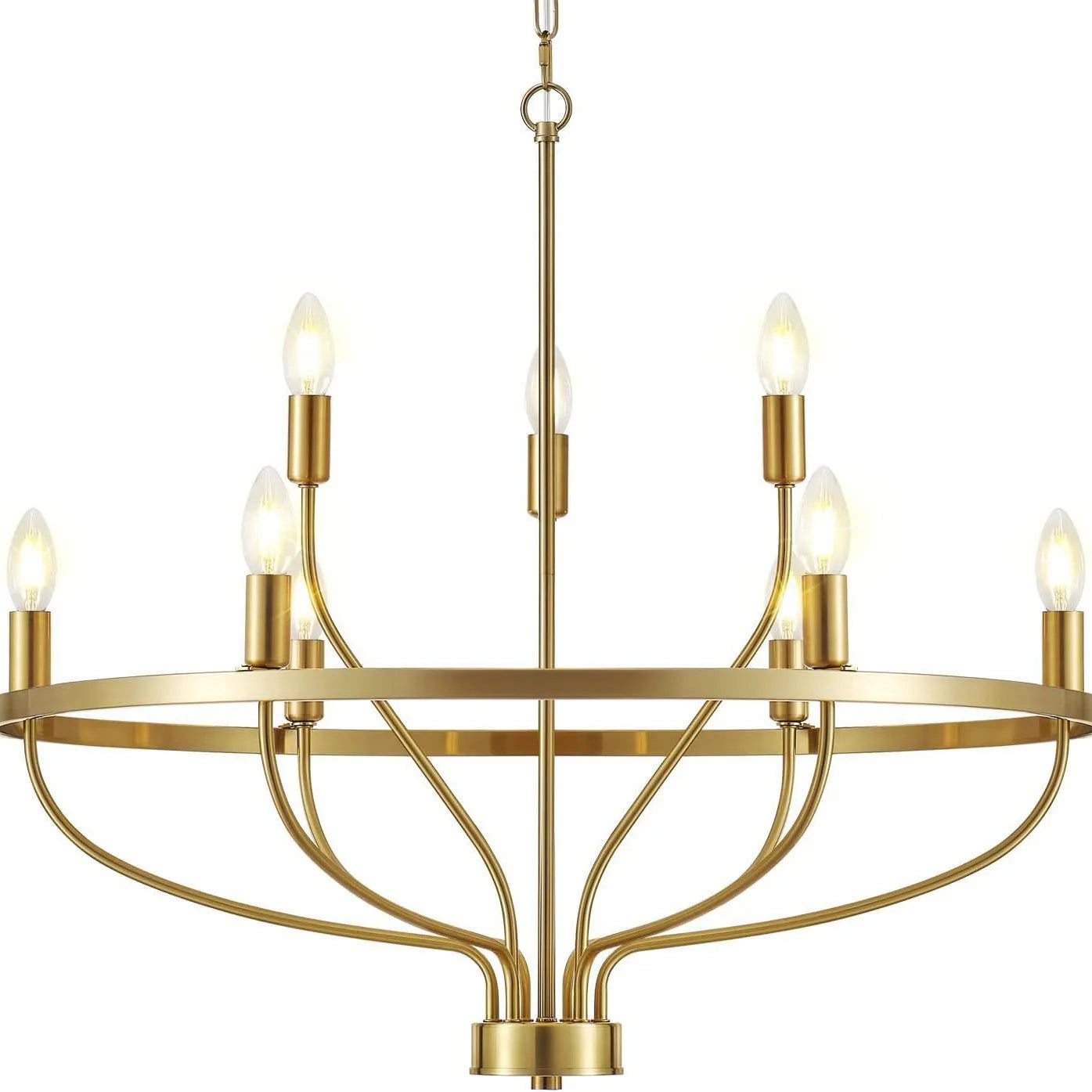Modern Minimalist 9-Light Brass Chandelier - Gold Ceiling Pendant Light