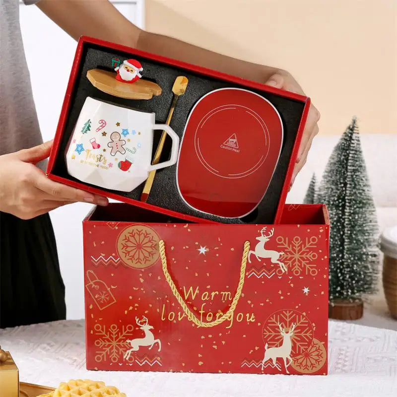 Festive Ceramic Mug Gift Set with Lid & Spoon - Perfect Christmas Present