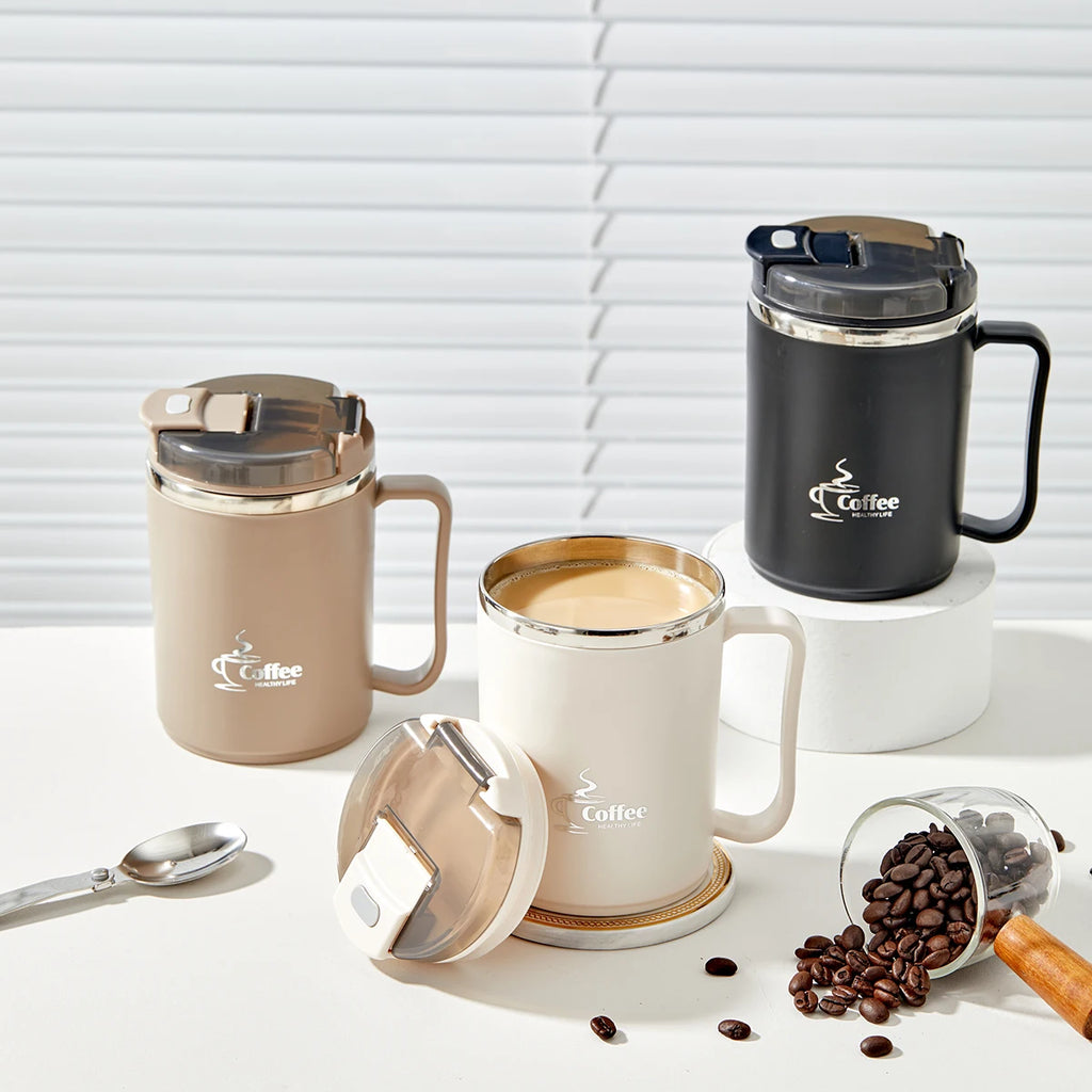 Double-Layer Insulated Stainless Steel Coffee Cup & Spoon